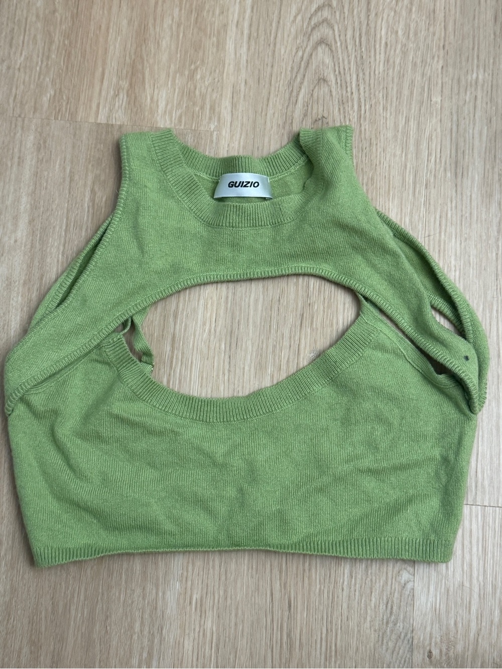 Danielle Guizio Chartreuse Cutout Knit Crop Top